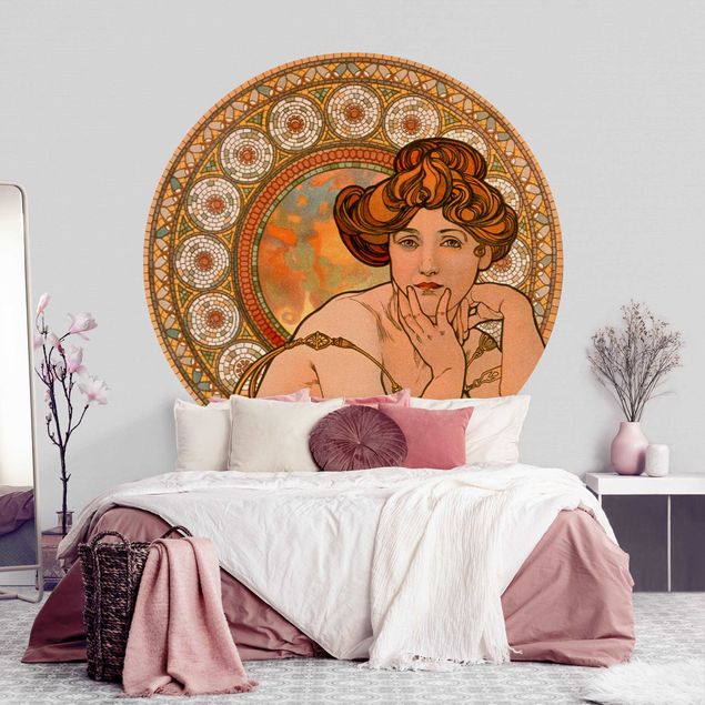 Self-adhesive round wallpaper - Alfons Mucha - Gemstones - Topaz