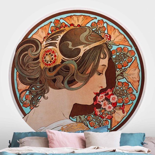 Self-adhesive round wallpaper - Alfons Mucha - Primrose