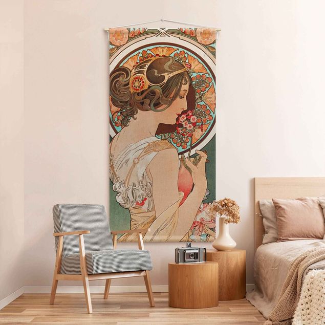 vintage tapestry wall hanging Alfons Mucha - Primrose