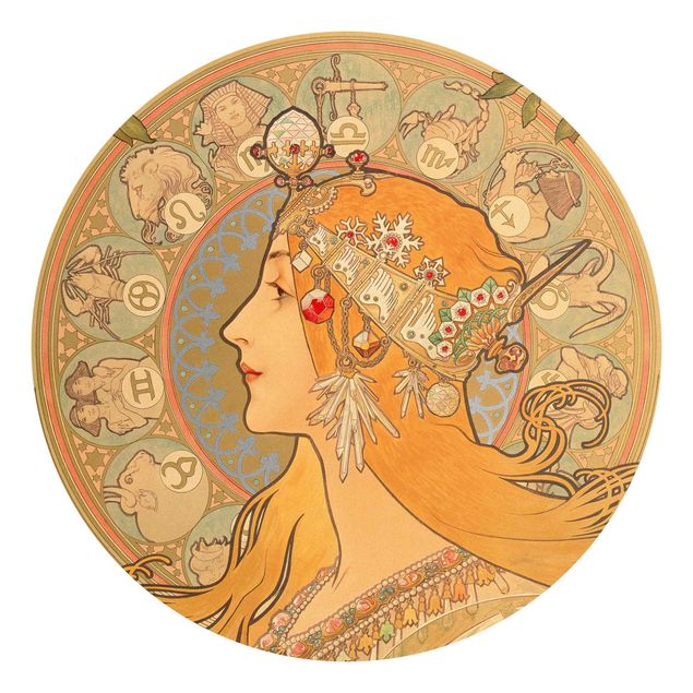 Self-adhesive round wallpaper - Alfons Mucha - Zodiac