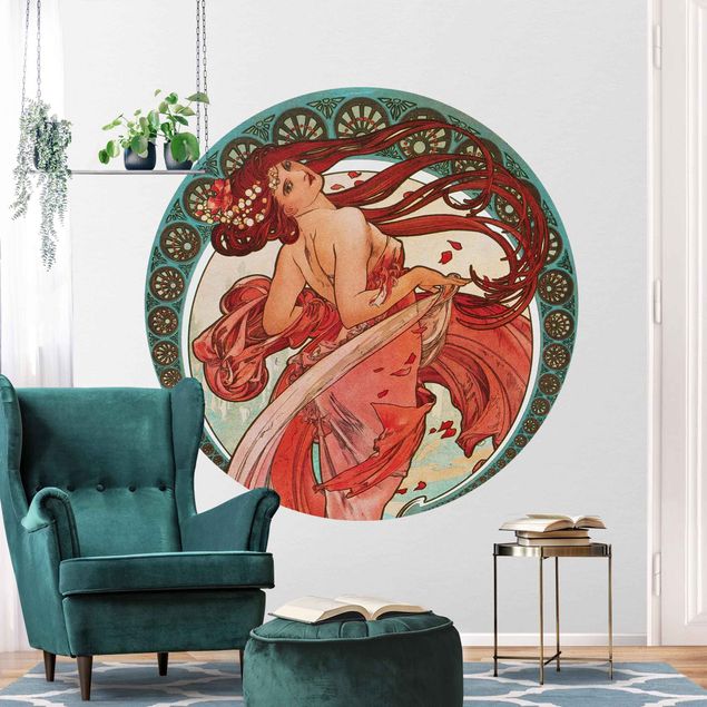 Self-adhesive round wallpaper - Alfons Mucha - Four Arts - Dance
