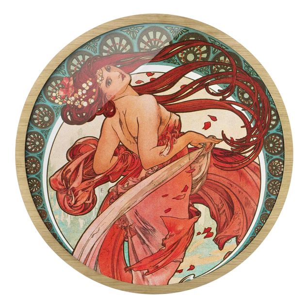 Circular framed print - Alfons Mucha - Four Arts - Dance