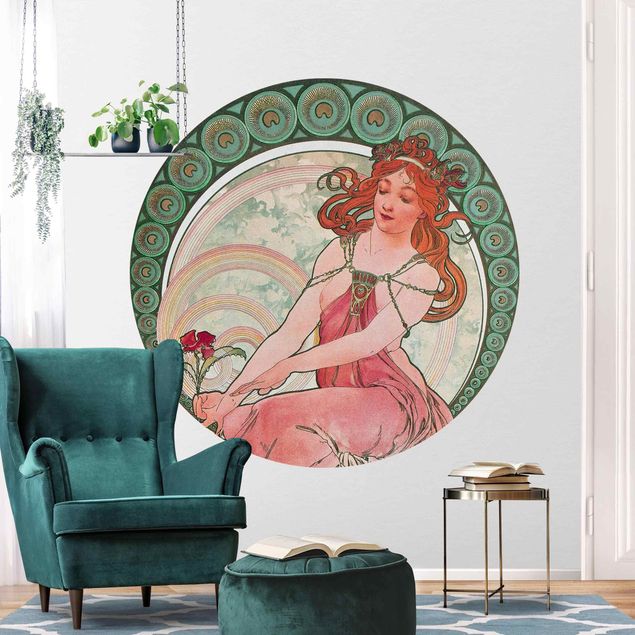 Self-adhesive round wallpaper - Alfons Mucha - Four Arts - Painting