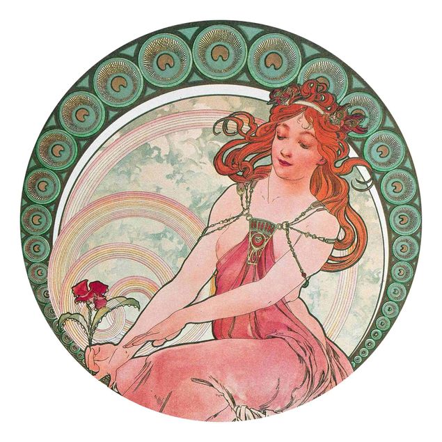 Self-adhesive round wallpaper - Alfons Mucha - Four Arts - Painting