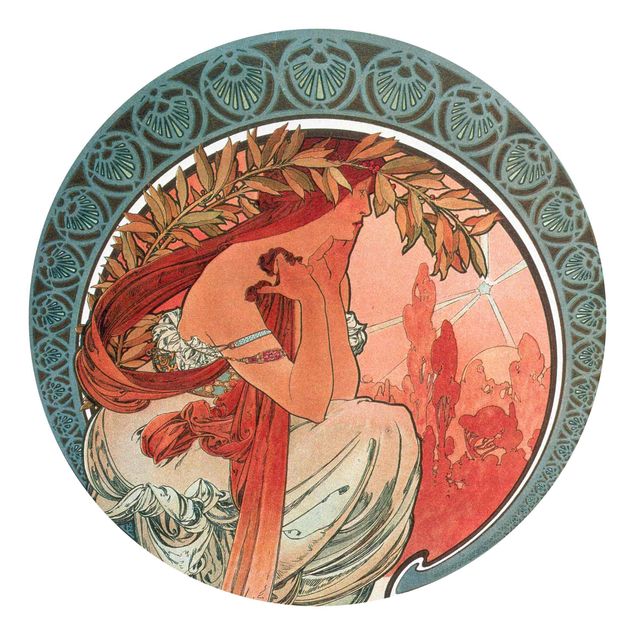 Self-adhesive round wallpaper - Alfons Mucha - Four Arts - Poetry