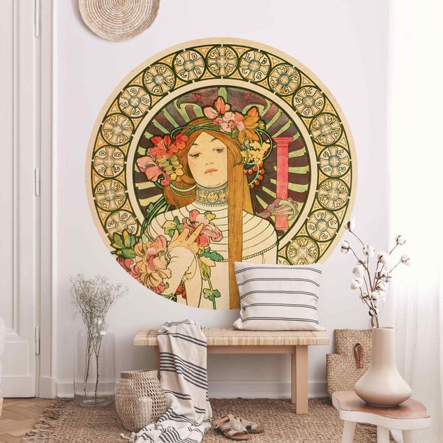 Self-adhesive round wallpaper - Alfons Mucha - Poster For La Trappistine