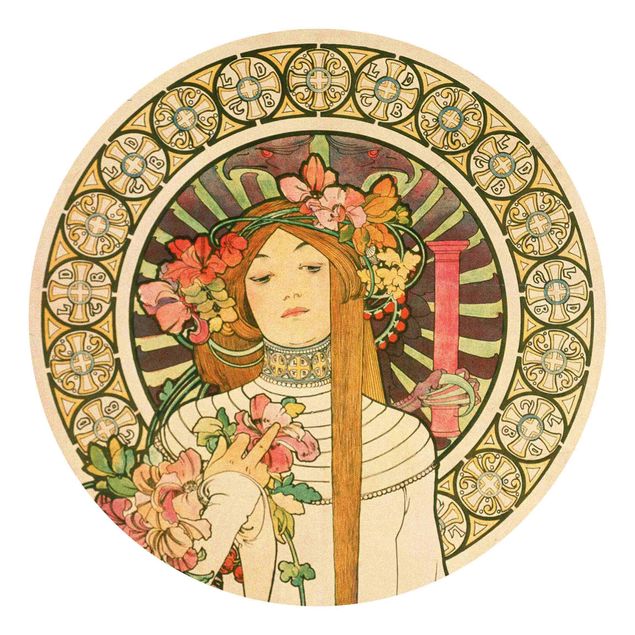 Self-adhesive round wallpaper - Alfons Mucha - Poster For La Trappistine