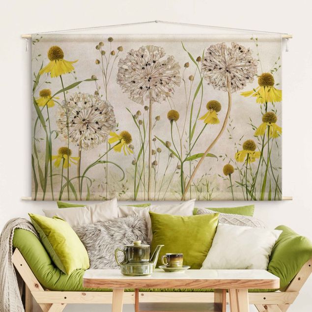 modern wall tapestry Allium And Helenium Illustration