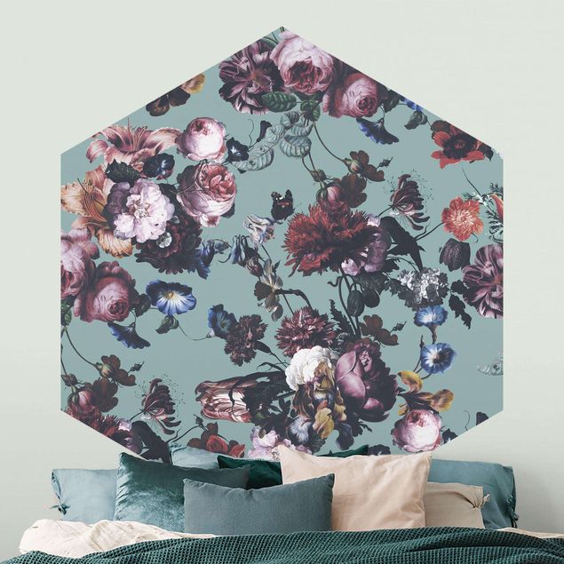 Wallpapers Old Masters Flowers With Tulips And Roses On Blue