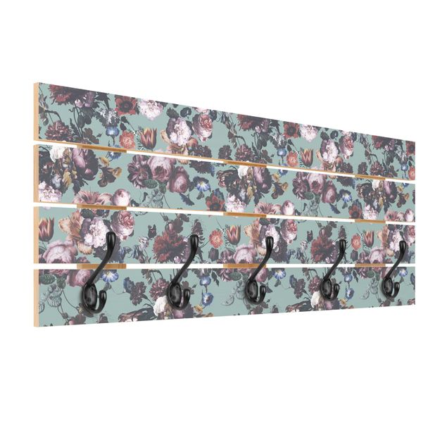 Wooden coat rack - Old Masters Flowers With Tulips And Roses On Blue