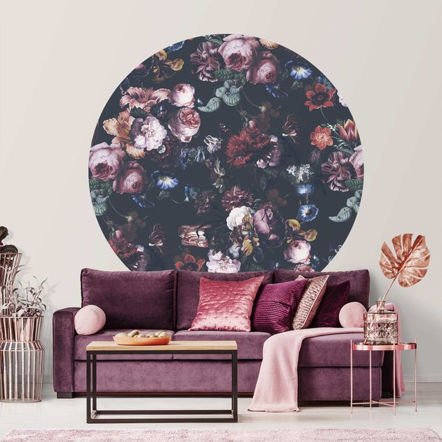Wallpapers Old Masters Flowers With Tulips And Roses On Dark Grey