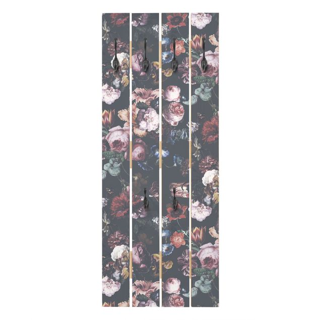 Wooden coat rack - Old Masters Flowers With Tulips And Roses On Dark Gray