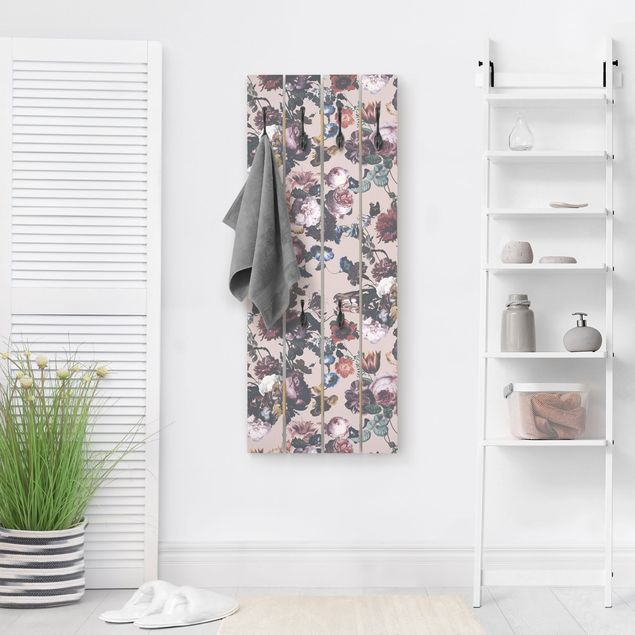 Wooden coat rack - Old Masters Flowers With Tulips And Roses On Pink
