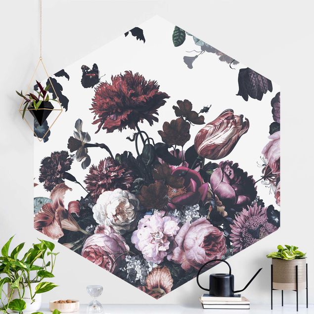 Hexagonal wallpapers Old Masters Flower Rush With Roses Bouquet