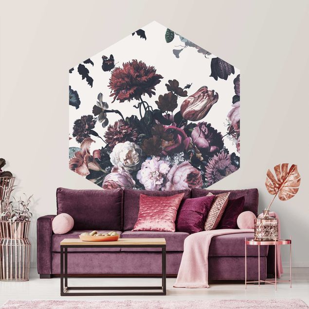 Self-adhesive hexagonal pattern wallpaper - Old Masters Flower Rush With Roses Bouquet