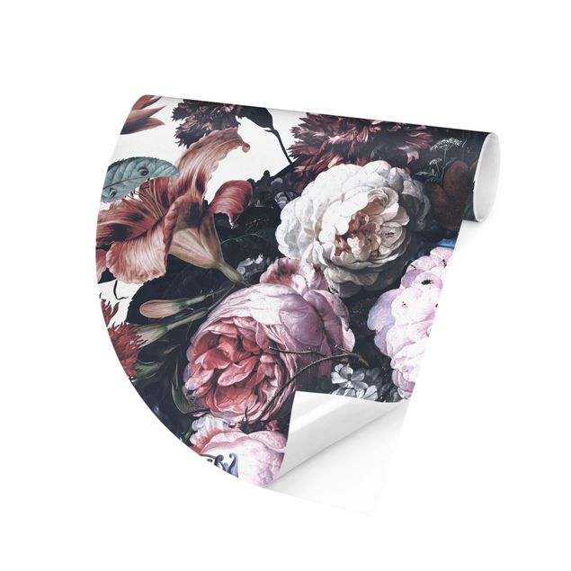 Self-adhesive round wallpaper - Old Masters Flower Rush With Roses Bouquet