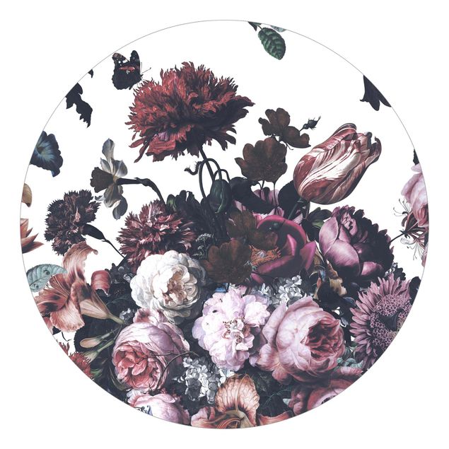 Self-adhesive round wallpaper - Old Masters Flower Rush With Roses Bouquet