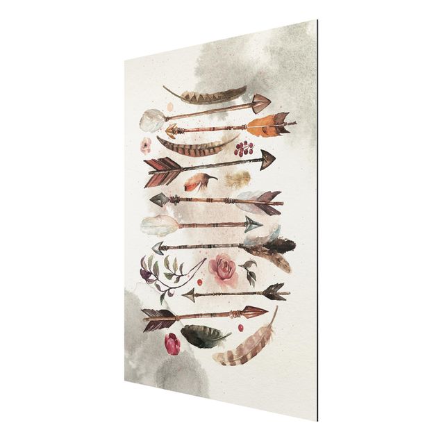 Print on aluminium - Boho Arrows And Feathers - Watercolour