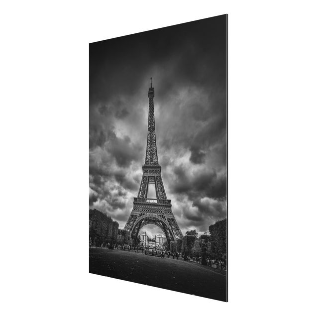 Print on aluminium - Eiffel Tower In Front Of Clouds In Black And White
