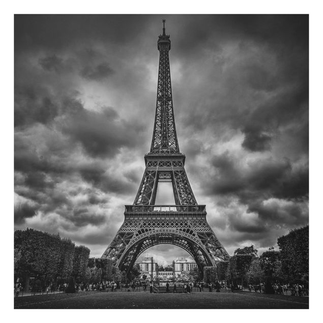 Aluminium dibond Eiffel Tower In Front Of Clouds In Black And White