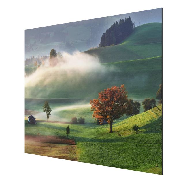 Print on aluminium - Misty Autumn Day Switzerland