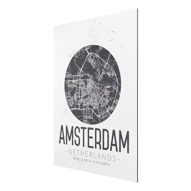 Print on aluminium - Amsterdam City Map - Retro