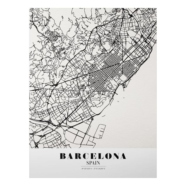 Print on aluminium - Barcelona City Map - Classic