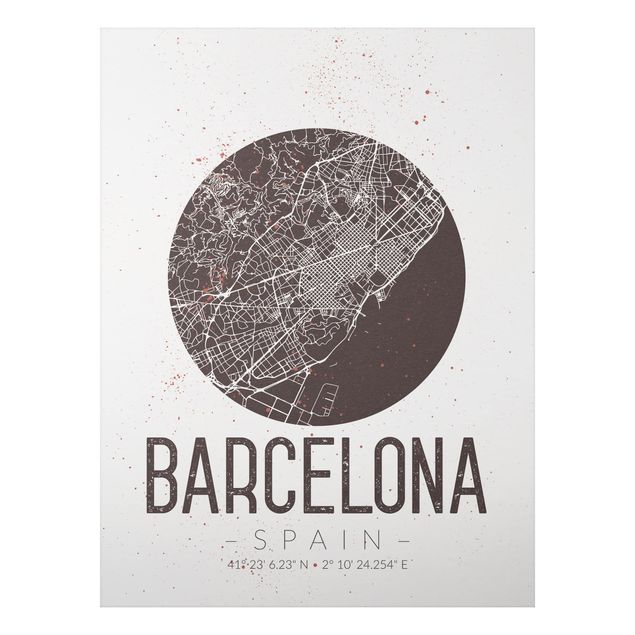 Print on aluminium - Barcelona City Map - Retro