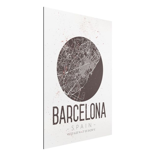 Dibond Barcelona City Map - Retro