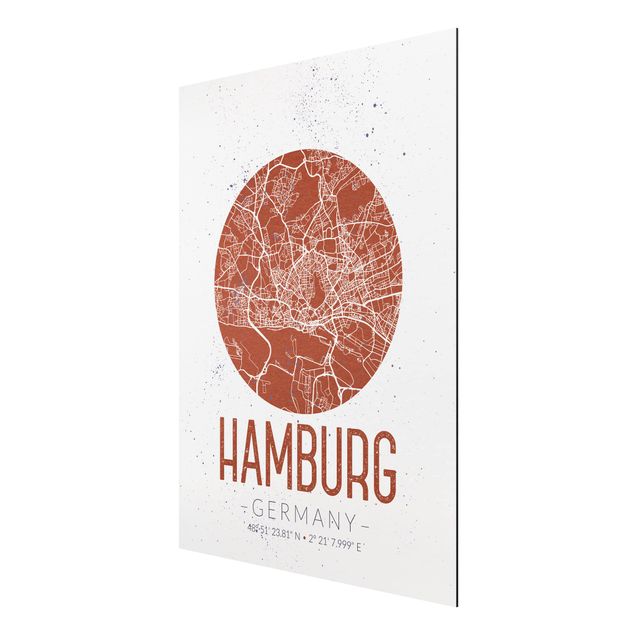 Print on aluminium - Hamburg City Map - Retro