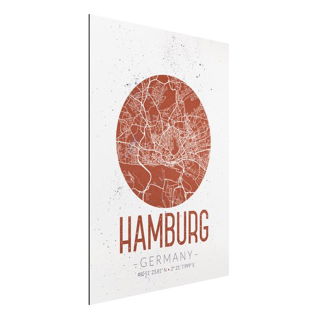 Dibond Hamburg City Map - Retro