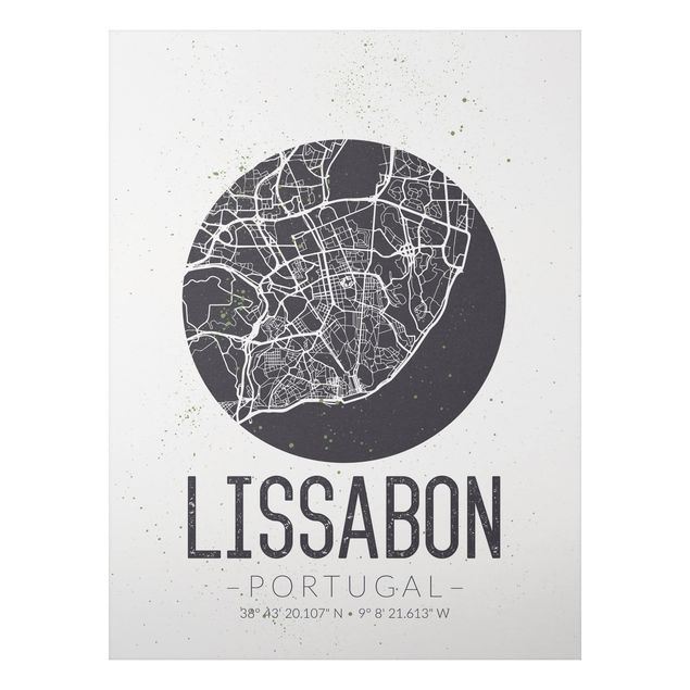 Print on aluminium - Lisbon City Map - Retro