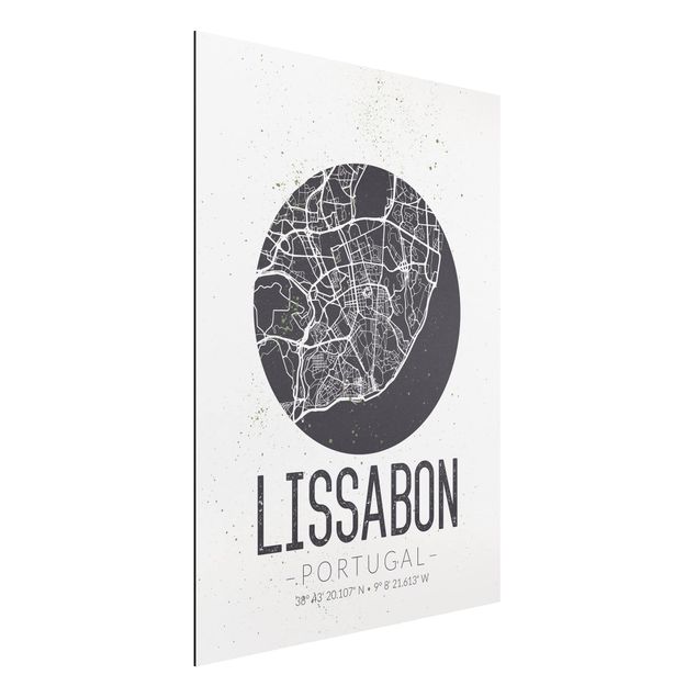 Dibond Lisbon City Map - Retro