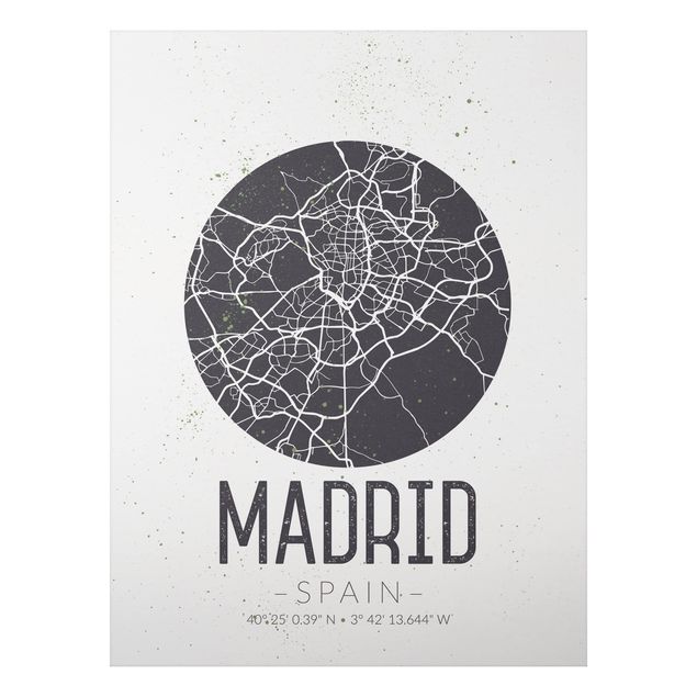 Print on aluminium - Madrid City Map - Retro