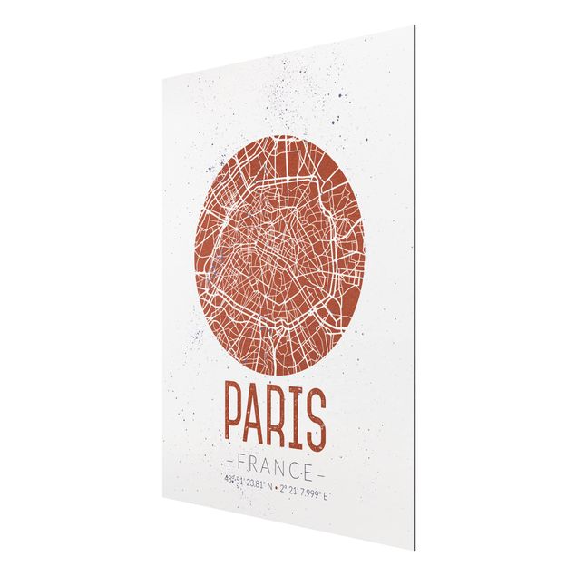 Print on aluminium - City Map Paris - Retro