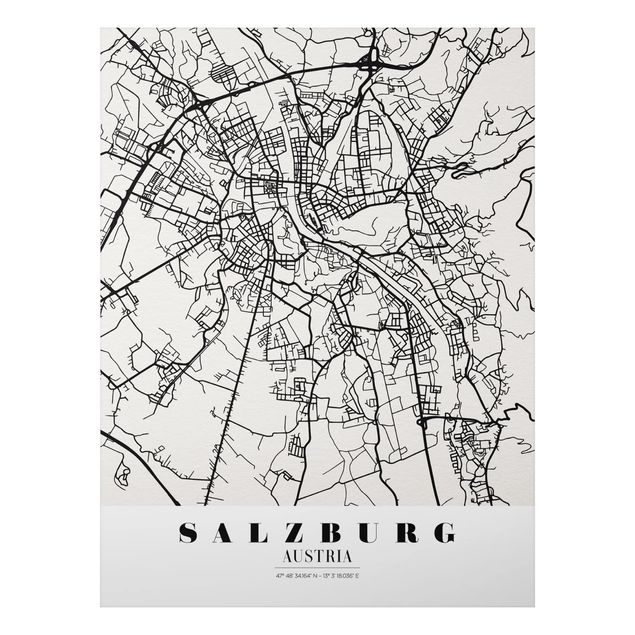 Print on aluminium - Salzburg City Map - Classic