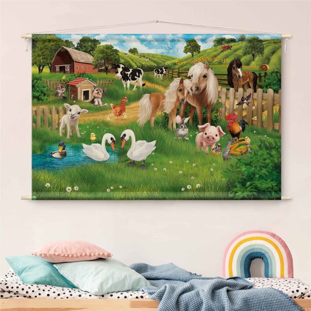extra large tapestry wall hangings Animal Club International - Animals On A Farm
