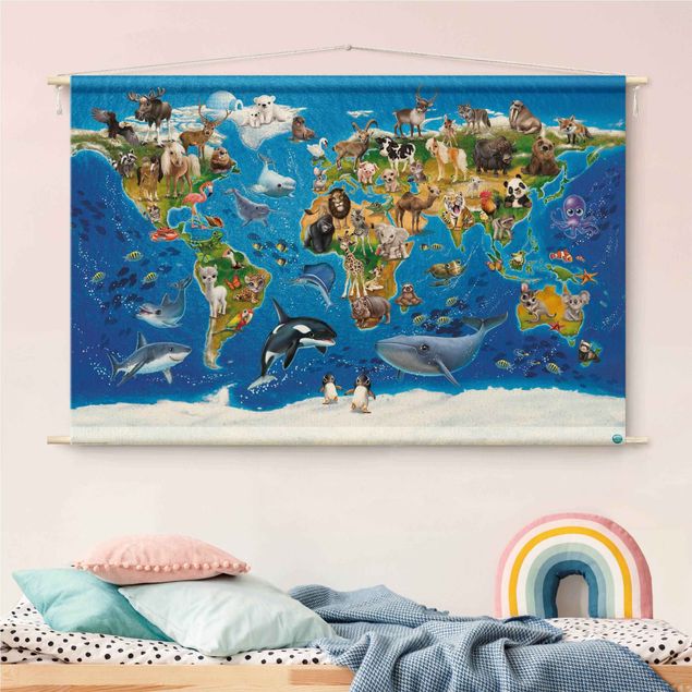 wall hanging decor Animal Club International - World Map With Animals