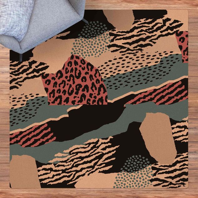 Cork mat - Animal Print Zebra Tiger Leopard Asia - Square 1:1