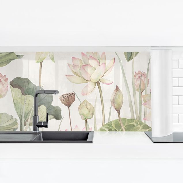 Kitchen wall cladding - Graceful water lilies and gentle leaves