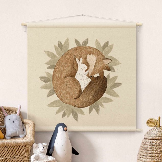 modern tapestry wall hanging Anna Lunak Illustration - Fox and Hare