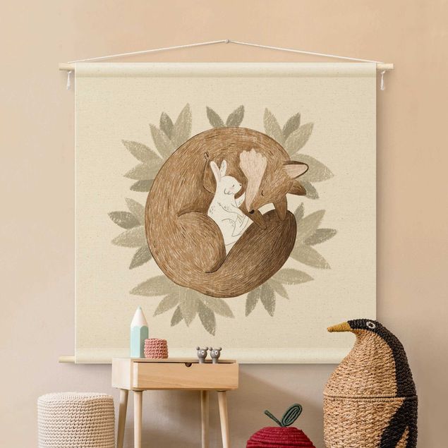 extra large wall tapestry Anna Lunak Illustration - Fox and Hare