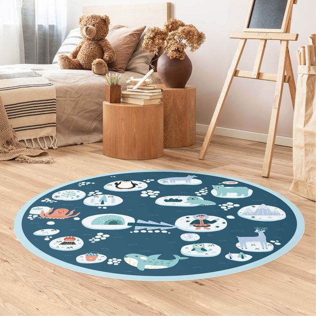 blue area rugs Playroom Mat Antarctica - Polar Bear Rudi Wants Fish
