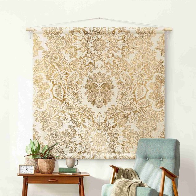modern wall tapestry Antique Baroque Wallpaper In Gold