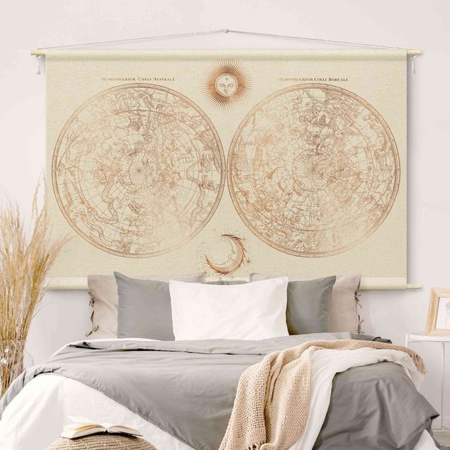 modern tapestry wall hanging Antique Vintage Star Map Gold