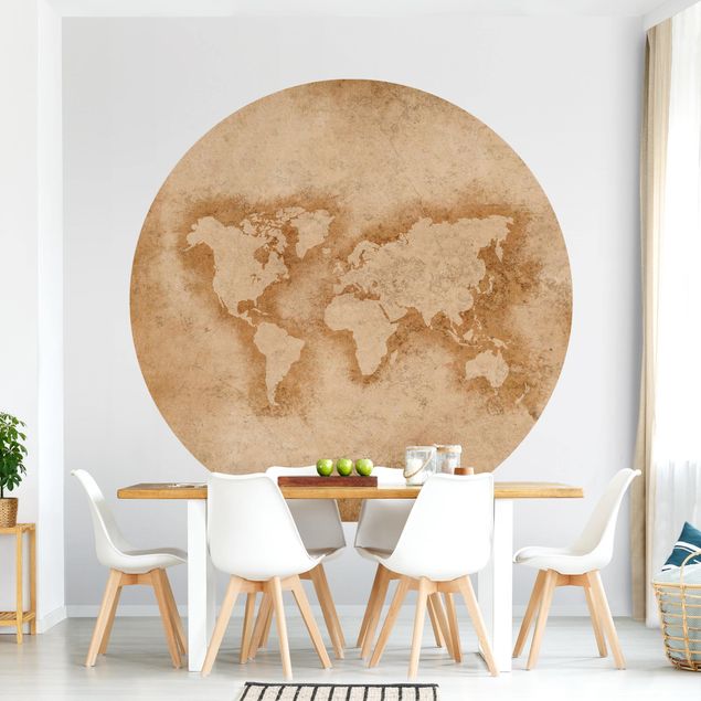 Self-adhesive round wallpaper kitchen - Antique World Map