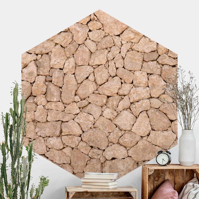 Self-adhesive hexagonal wall mural Apulia Stonewall - Ancient Stone Wall Of Large Stones