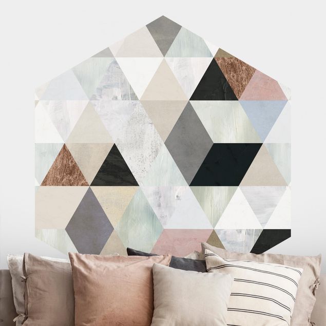 Self-adhesive hexagonal wall mural Watercolour Mosaic With Triangles I