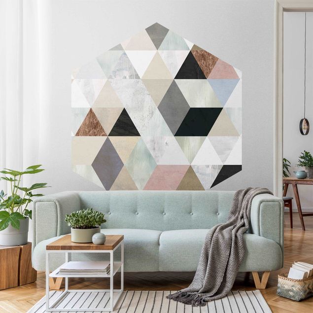 Self-adhesive hexagonal pattern wallpaper - Watercolour Mosaic With Triangles I