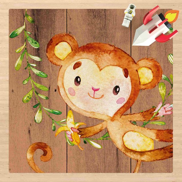 Cork mat - Watercolour Monkey On Wood - Square 1:1